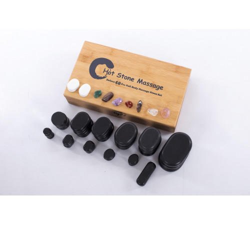 Нагреватель для камней HSH18+Набор массажных камней из базальта в коробке из бамбука (60шт.) H60TC