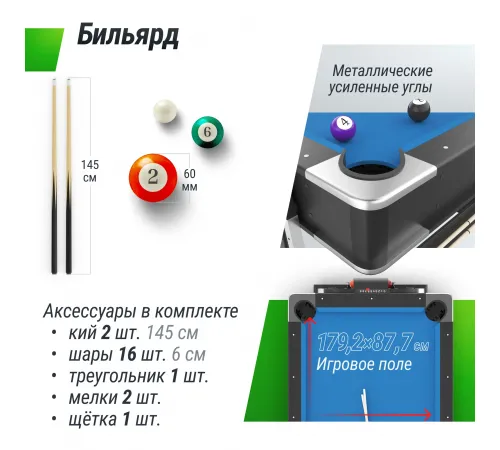Игровой стол UNIX Line Трансформер 4 в 1 (204х112 cм) Black